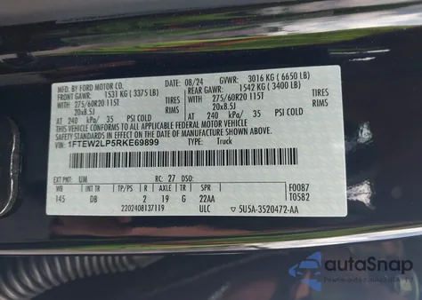 2024 Ford F-150 Stx z USA, uszkodzony, nr VIN 1FTEW2LP5RKE69899